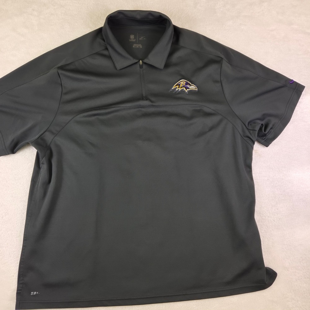 Nike Baltimore Ravens NFL Onfield Dri-FIT Quarter Zip Polo Mens 2XL Grey 3230